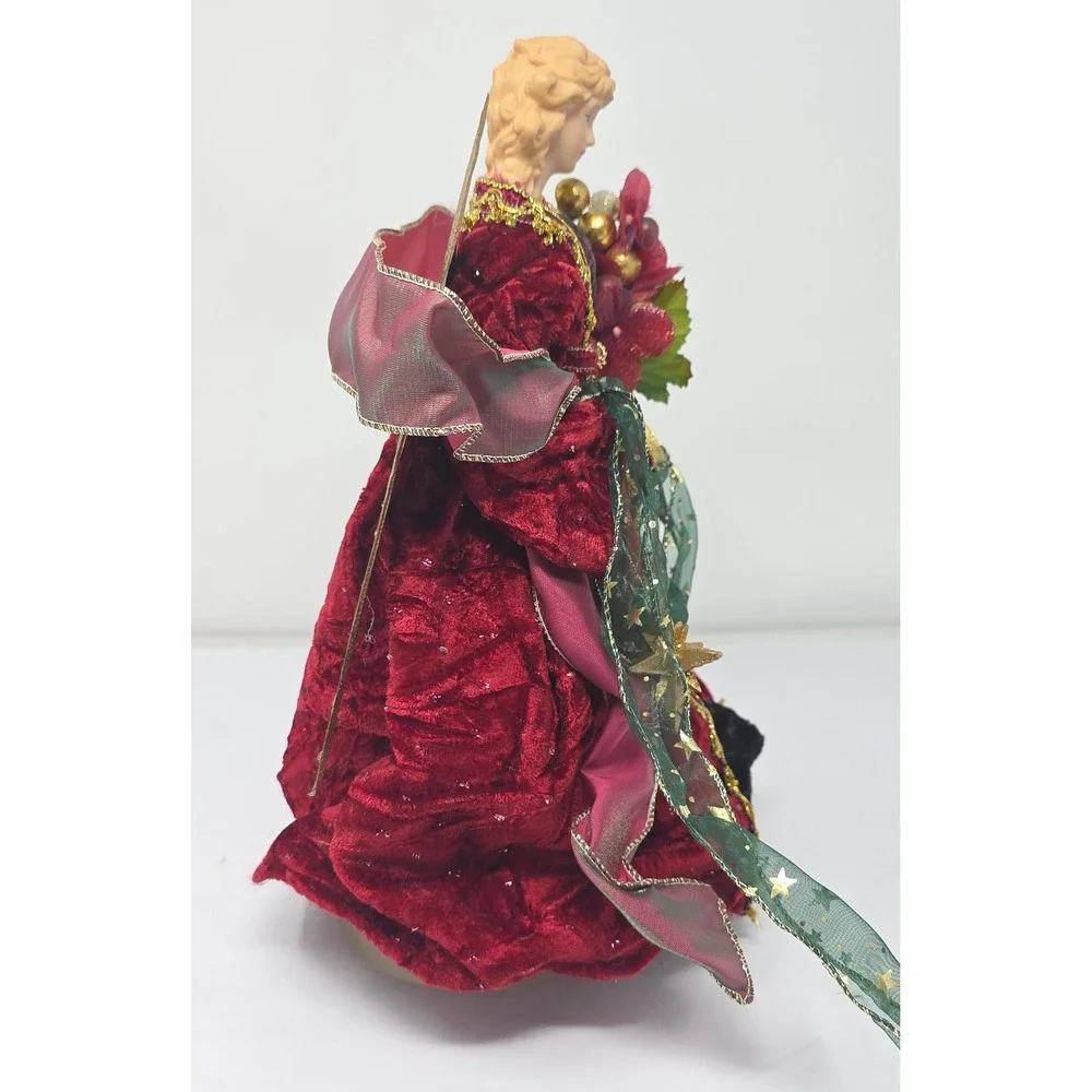 Elegant Christmas Angel Tree Topper Red Velvet Gold‎ Wings